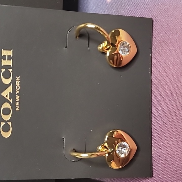 Coach Gold Heart Earrings with Crystal Accents - Picture 1 of 1